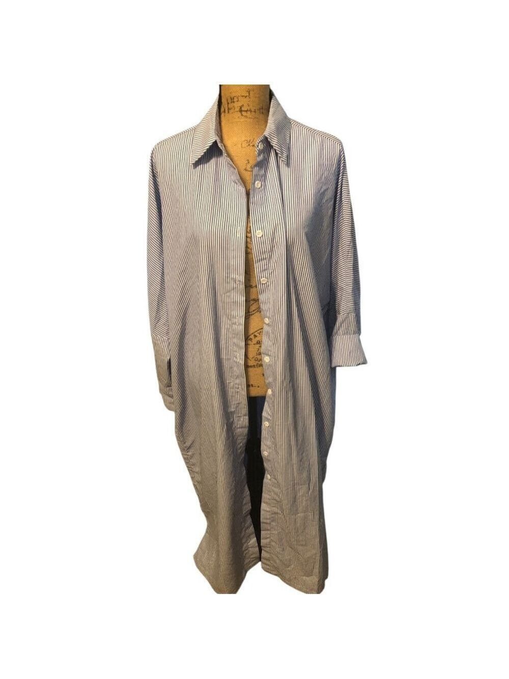 Striped Long Shirt Dress Blue/White Size L - Picture 2 of 8